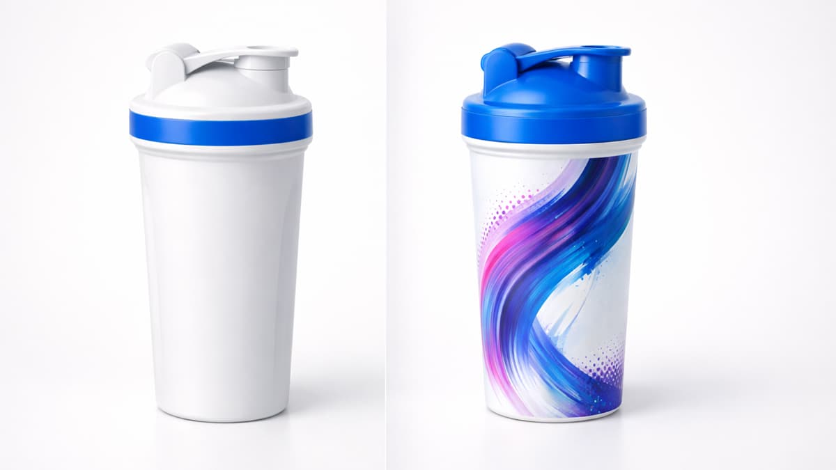 Zwei Shaker nebeneinander – weiss und bunt – White Label vs Private Label Vergleich